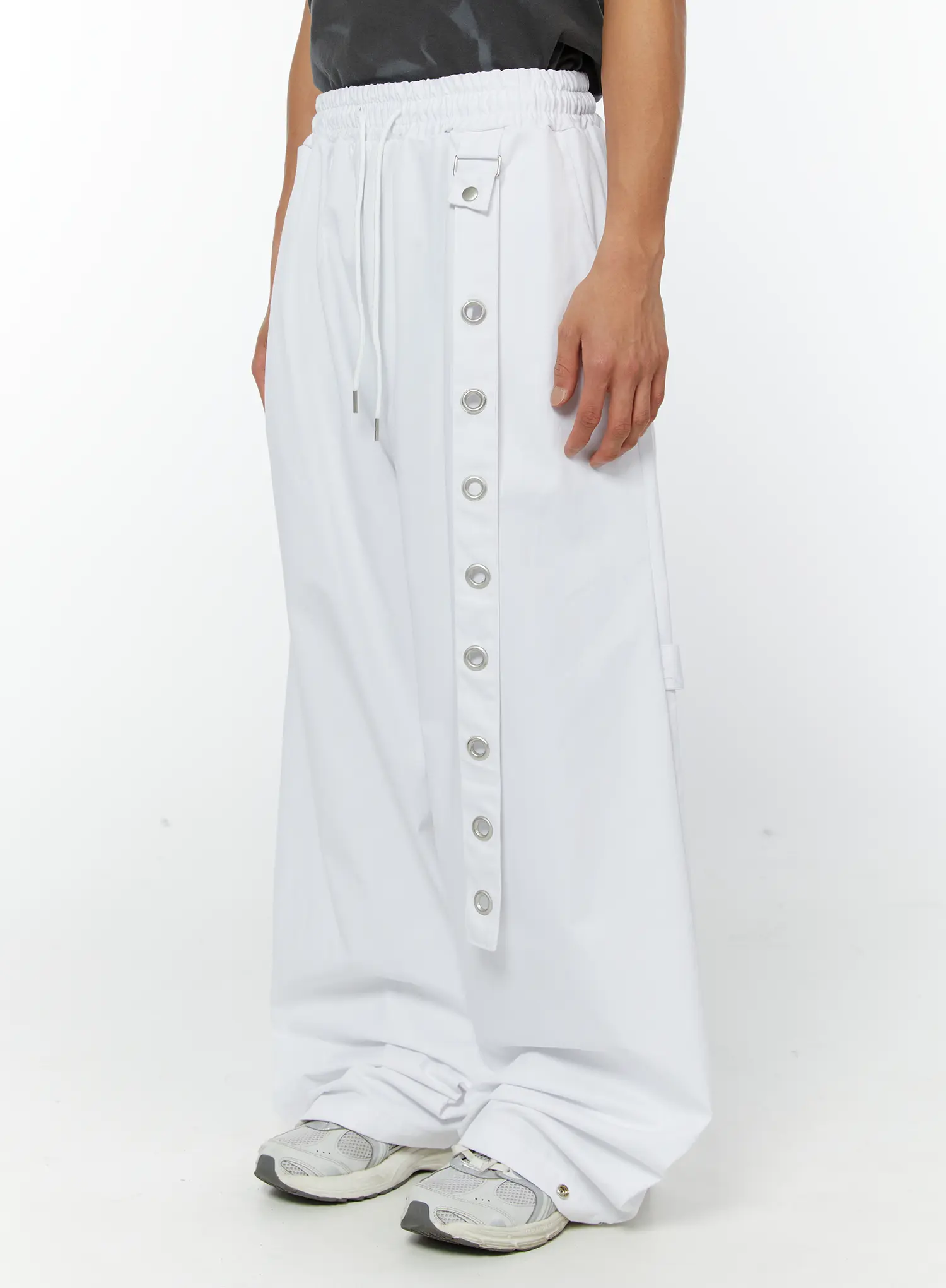Men's Eyelet Detail Wide-Leg Pants (White) IY513 - Image 2