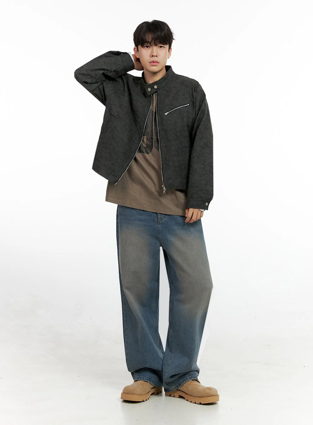 Men's Faux Leather Buttoned Coat IN422 - Image 2