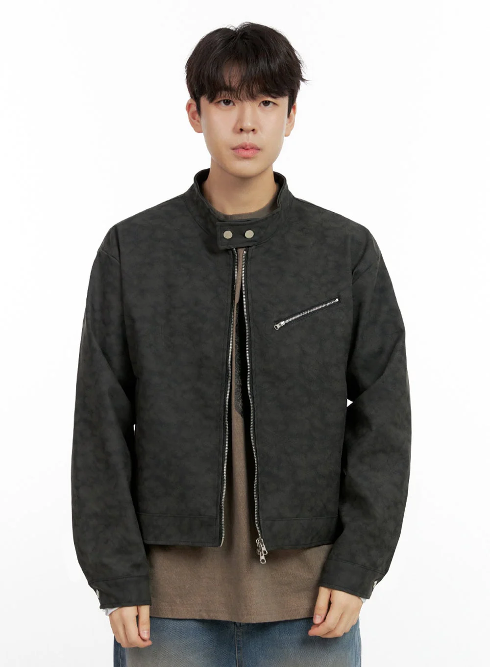 Men's Faux Leather Buttoned Coat IN422 - Image 9