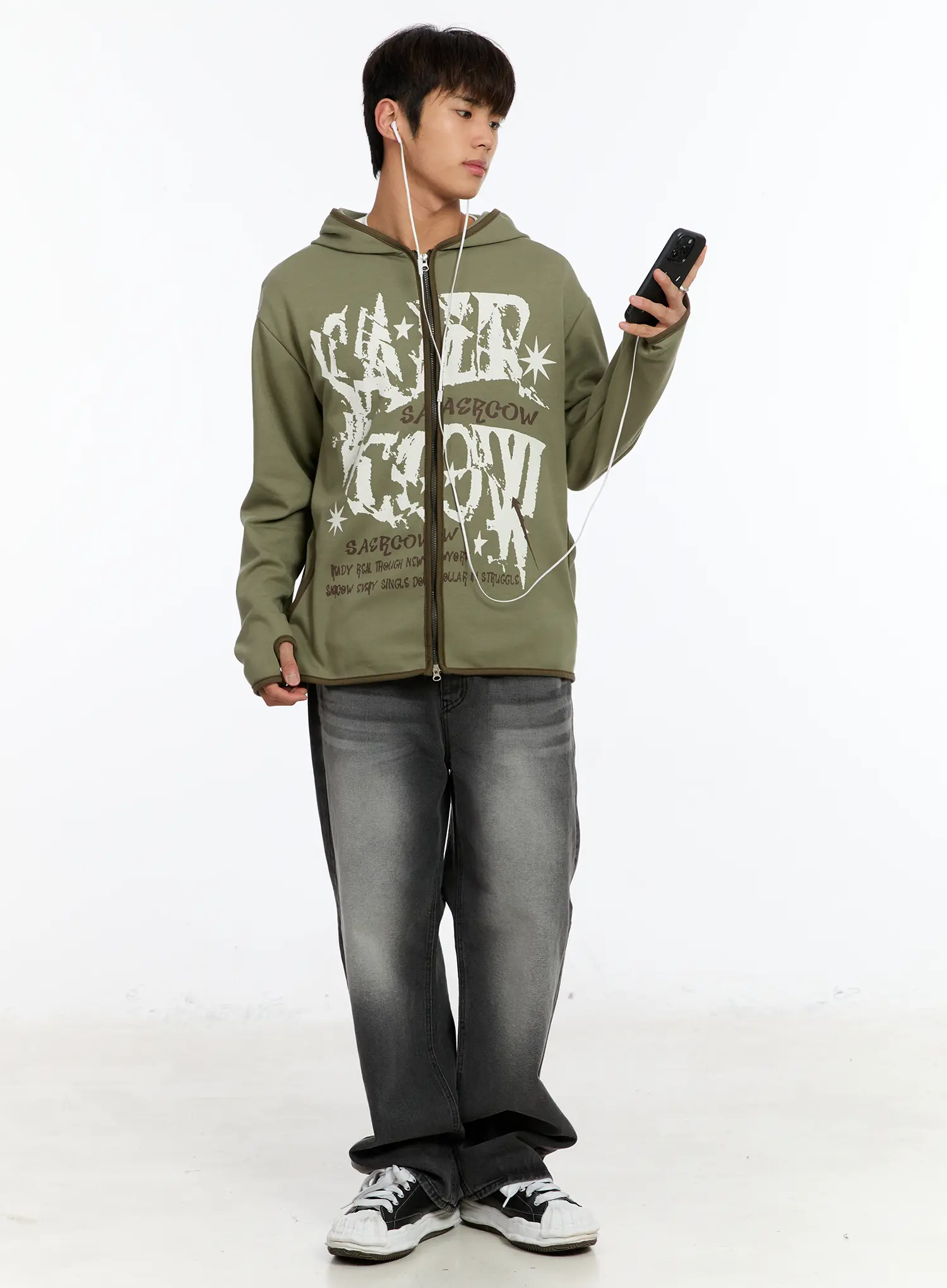 Men's Fingerhole Graphic Zip-Up Hoodie IM530