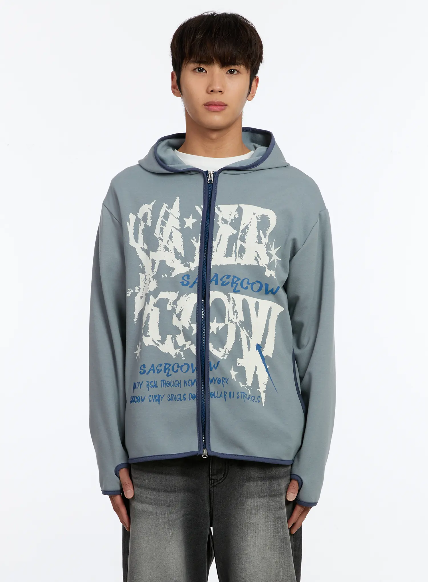 Men's Fingerhole Graphic Zip-Up Hoodie IM530 - Image 10
