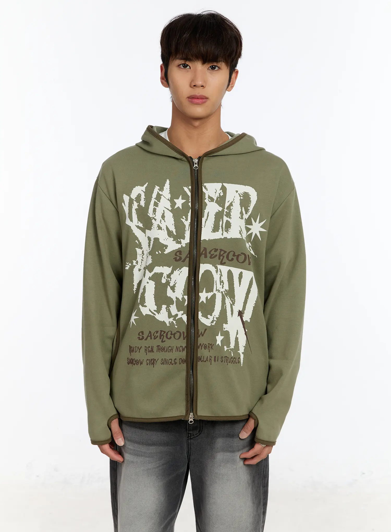 Men's Fingerhole Graphic Zip-Up Hoodie IM530 - Image 13