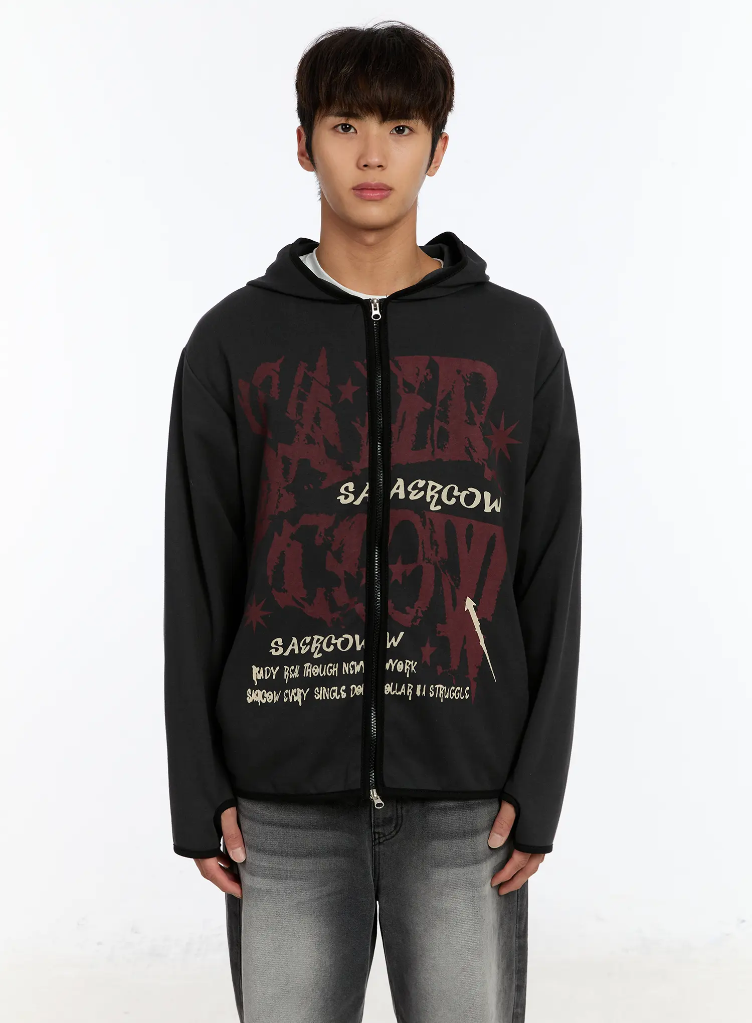 Men's Fingerhole Graphic Zip-Up Hoodie IM530 - Image 14