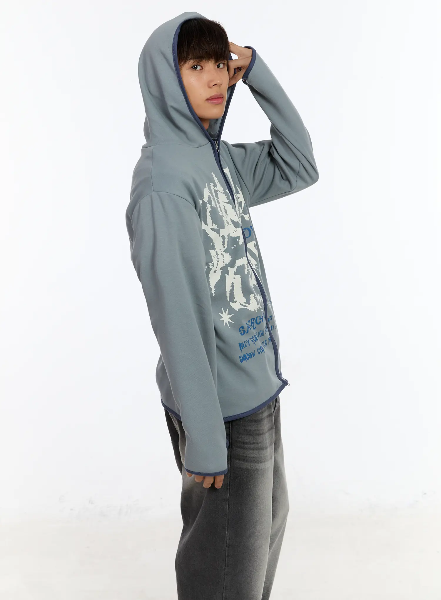 Men's Fingerhole Graphic Zip-Up Hoodie IM530 - Image 2