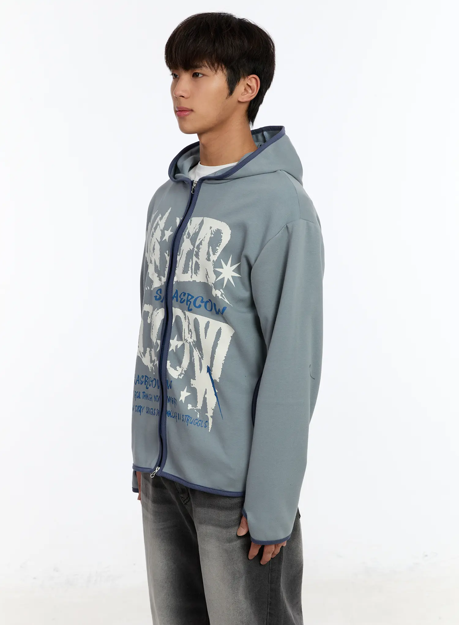 Men's Fingerhole Graphic Zip-Up Hoodie IM530 - Image 4