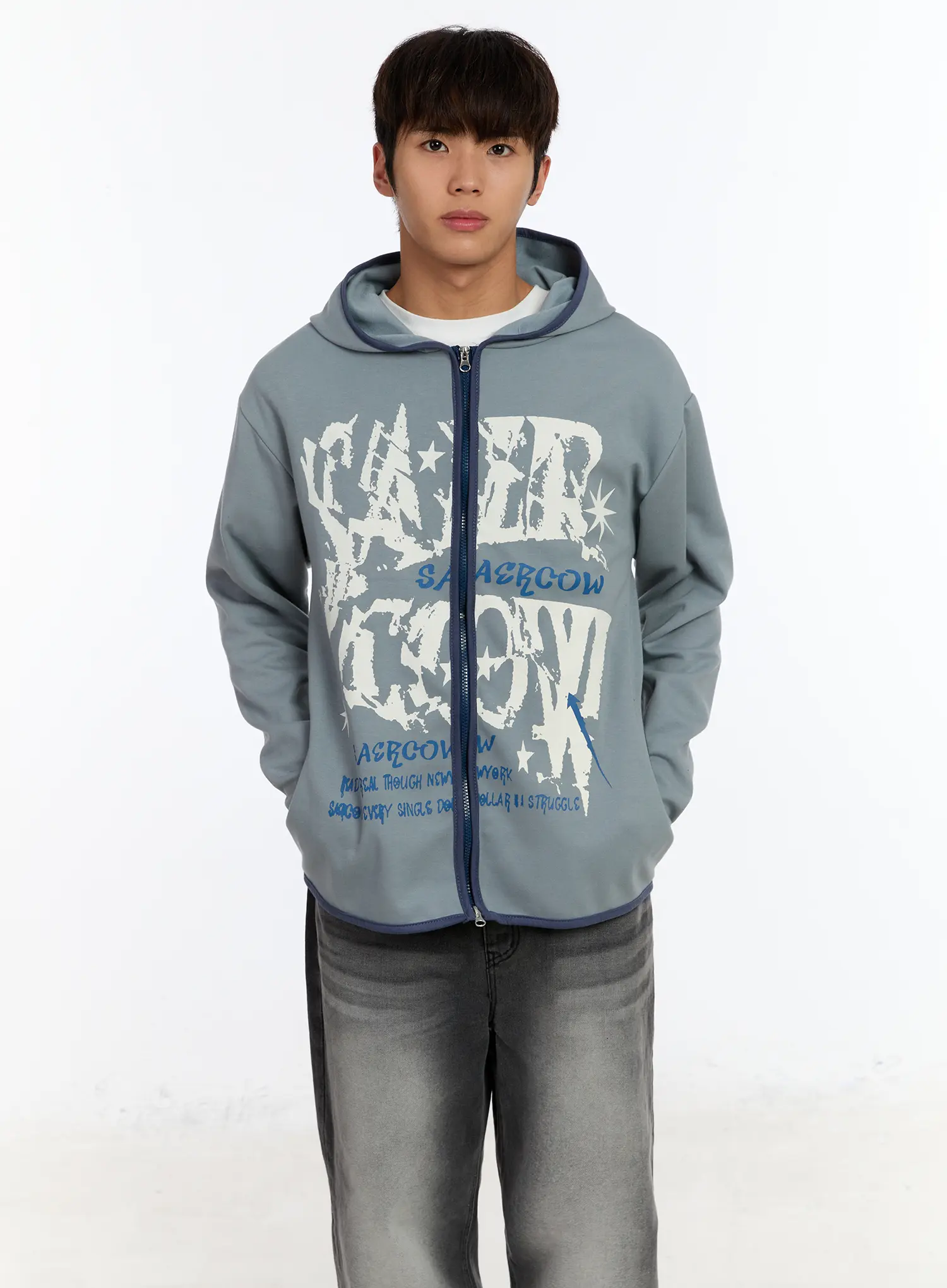 Men's Fingerhole Graphic Zip-Up Hoodie IM530 - Image 6