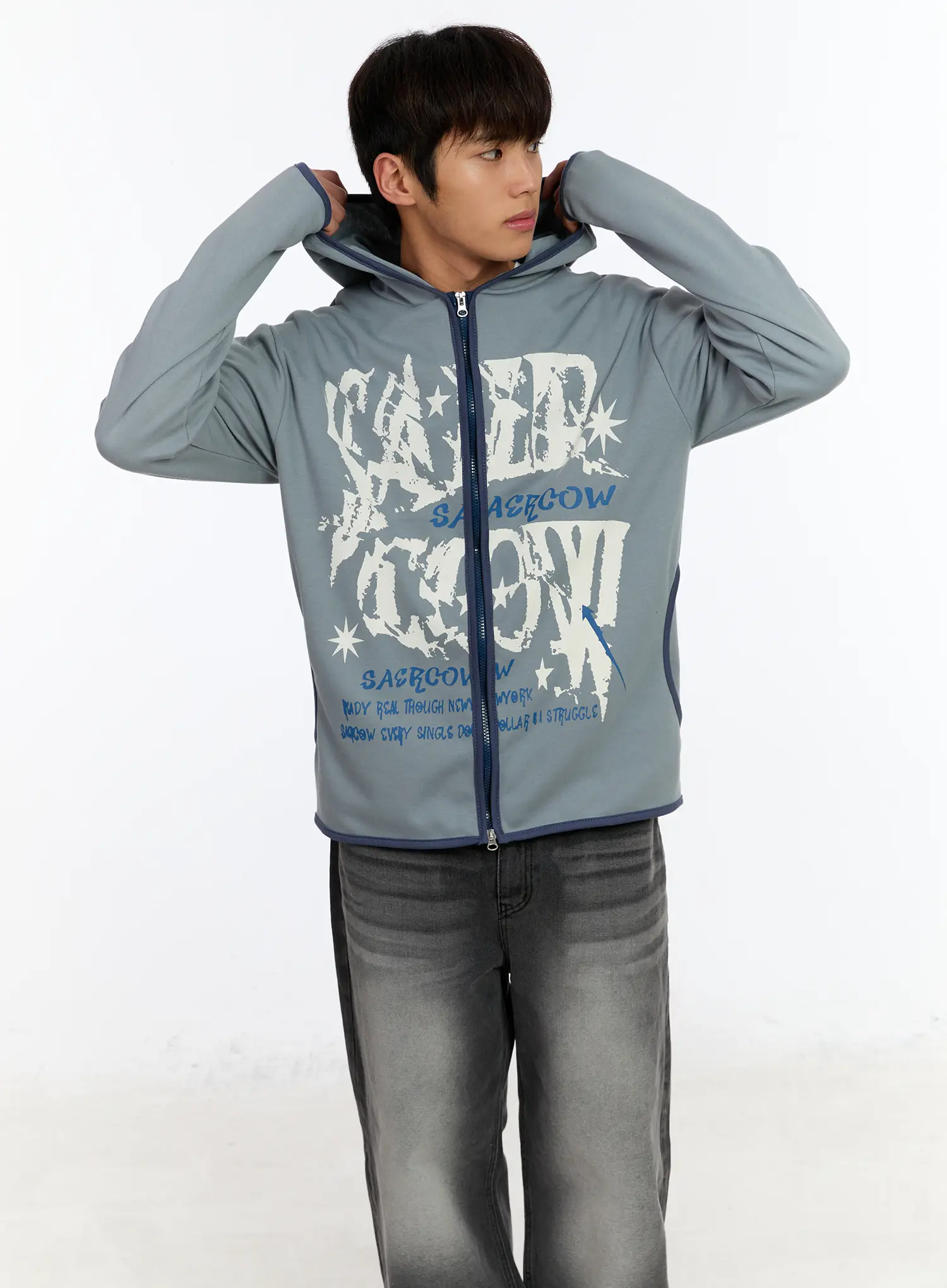 Men's Fingerhole Graphic Zip-Up Hoodie IM530 - Image 7