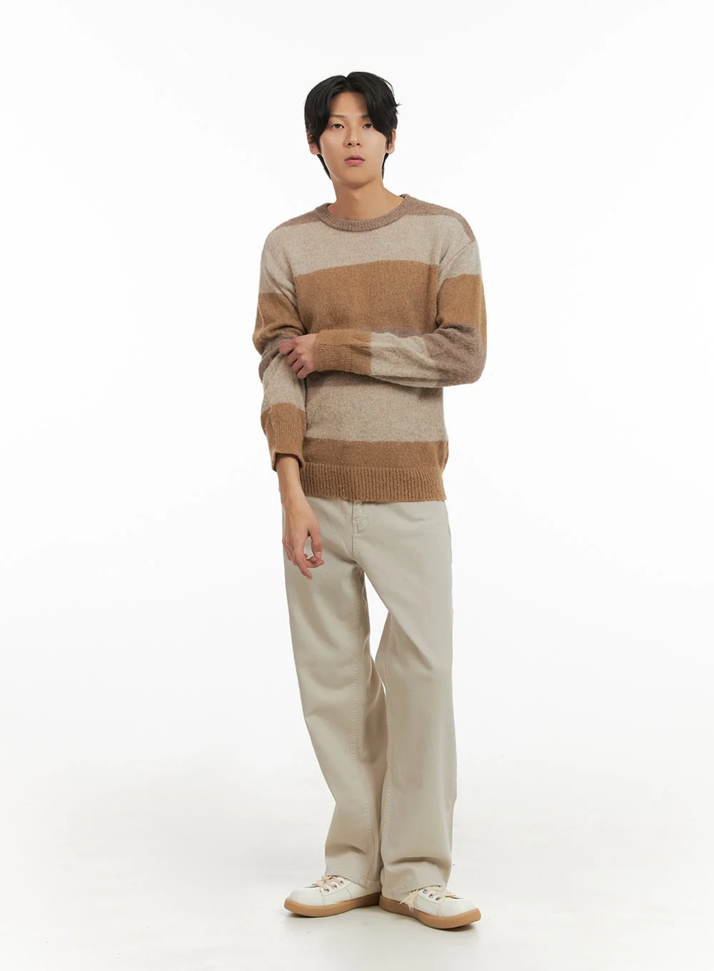 Men's Fuzzy Stripe Knit Sweater IY402 - Image 2
