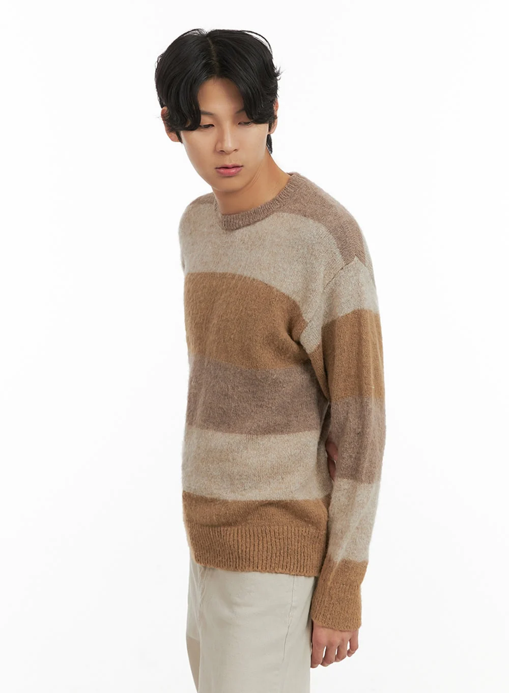 Men's Fuzzy Stripe Knit Sweater IY402 - Image 5