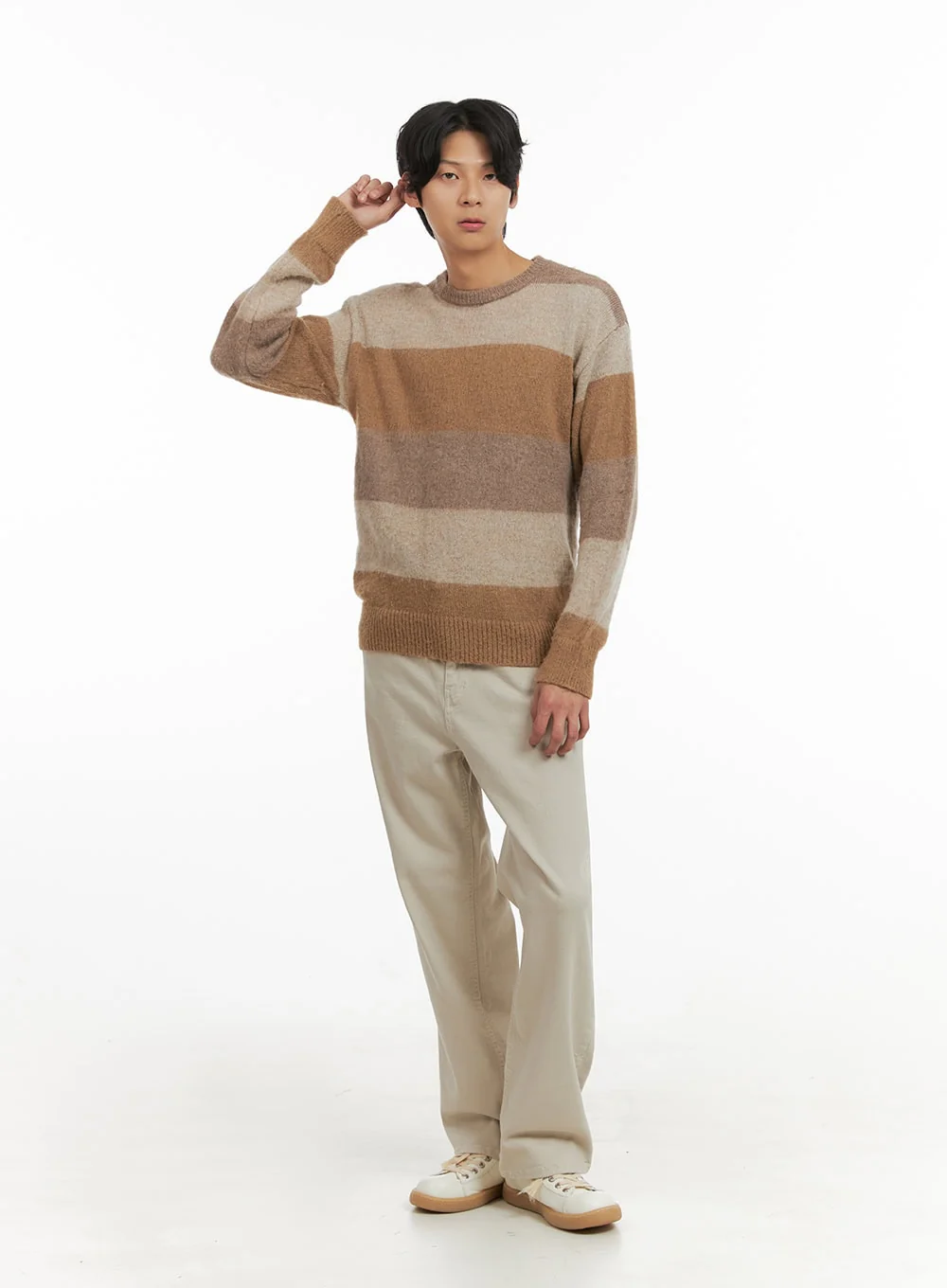 Men's Fuzzy Stripe Knit Sweater IY402 - Image 6
