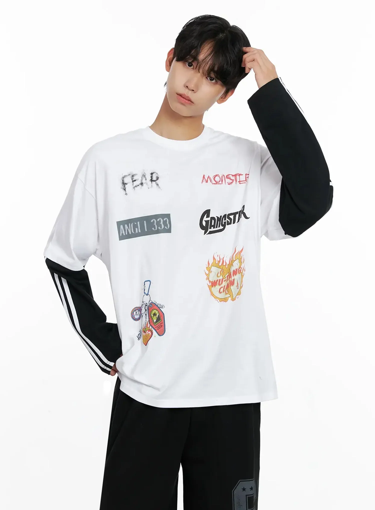 Men's Graphic Layered Long Sleeve Top IO517 - Image 11
