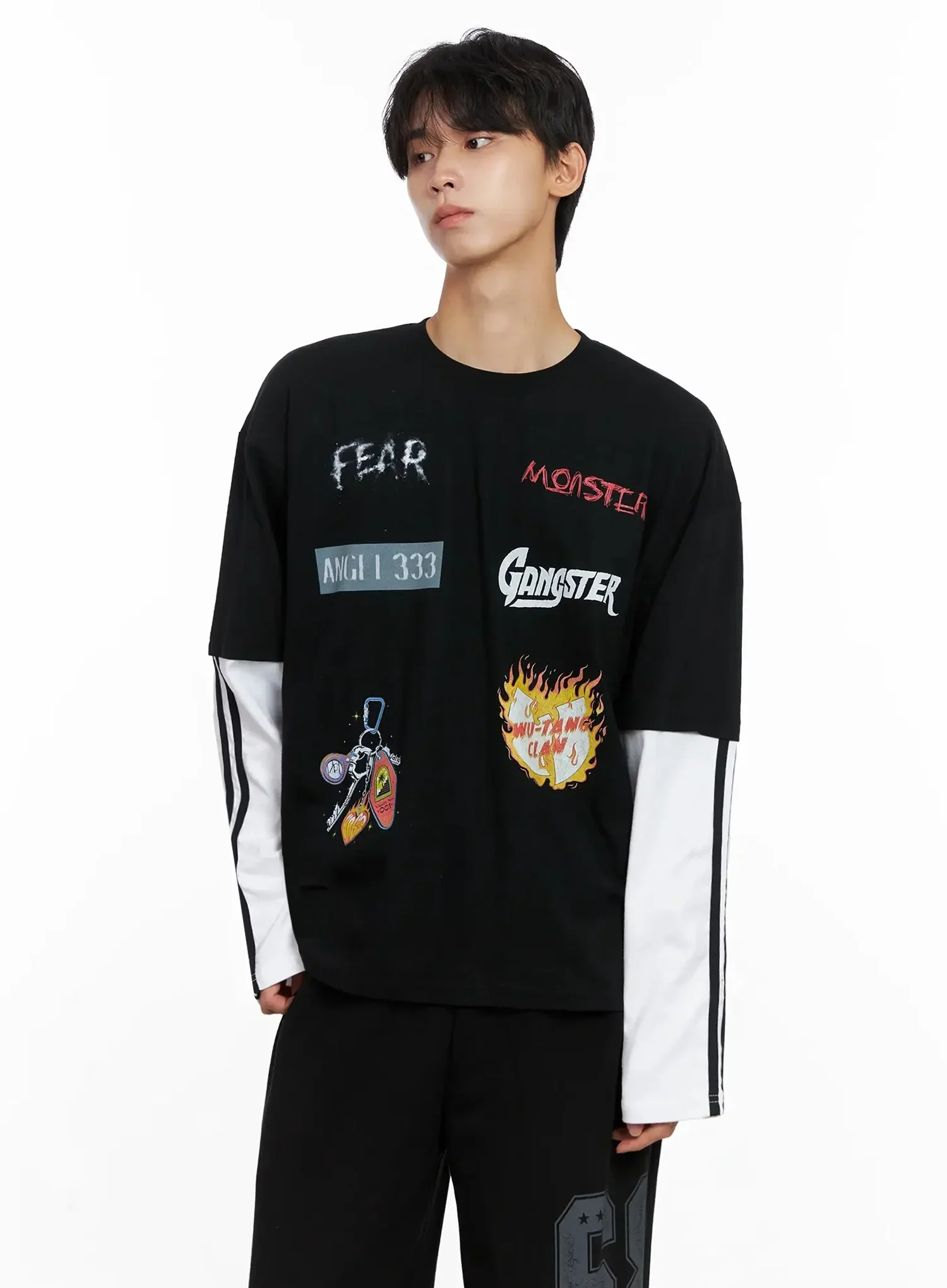 Men's Graphic Layered Long Sleeve Top IO517 - Image 2