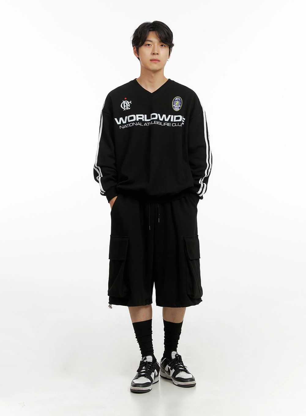 Men's Graphic V-Neck Sweatshirt (Black) IG409 - Image 2