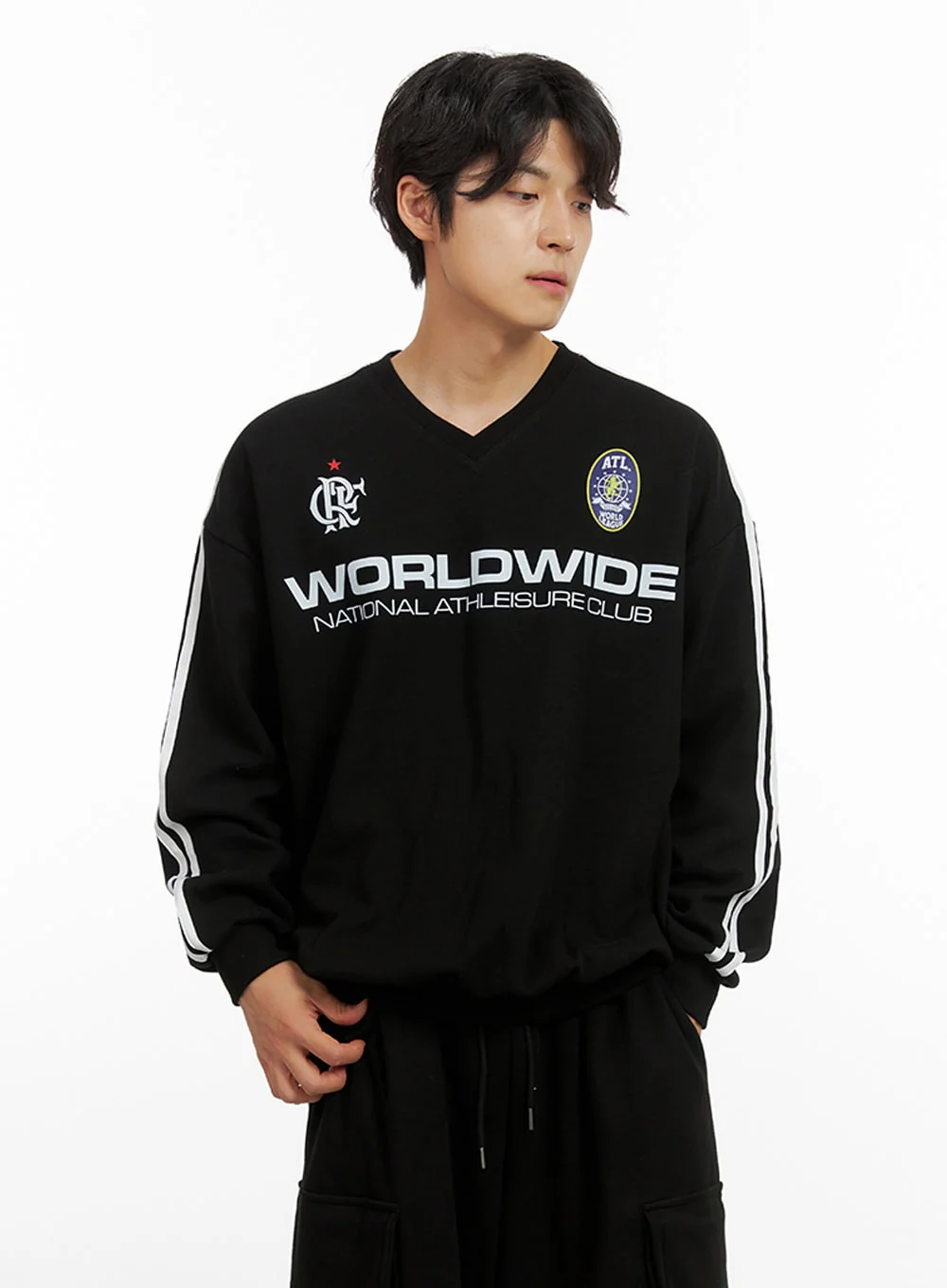 Men's Graphic V-Neck Sweatshirt (Black) IG409 - Image 3