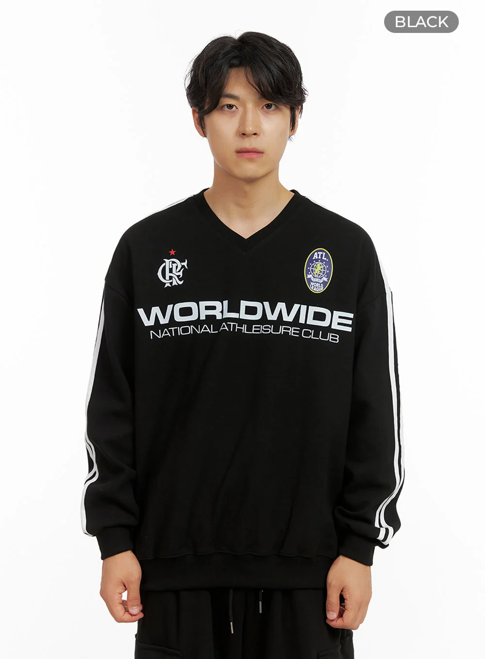 Men's Graphic V-Neck Sweatshirt (Black) IG409 - Image 8