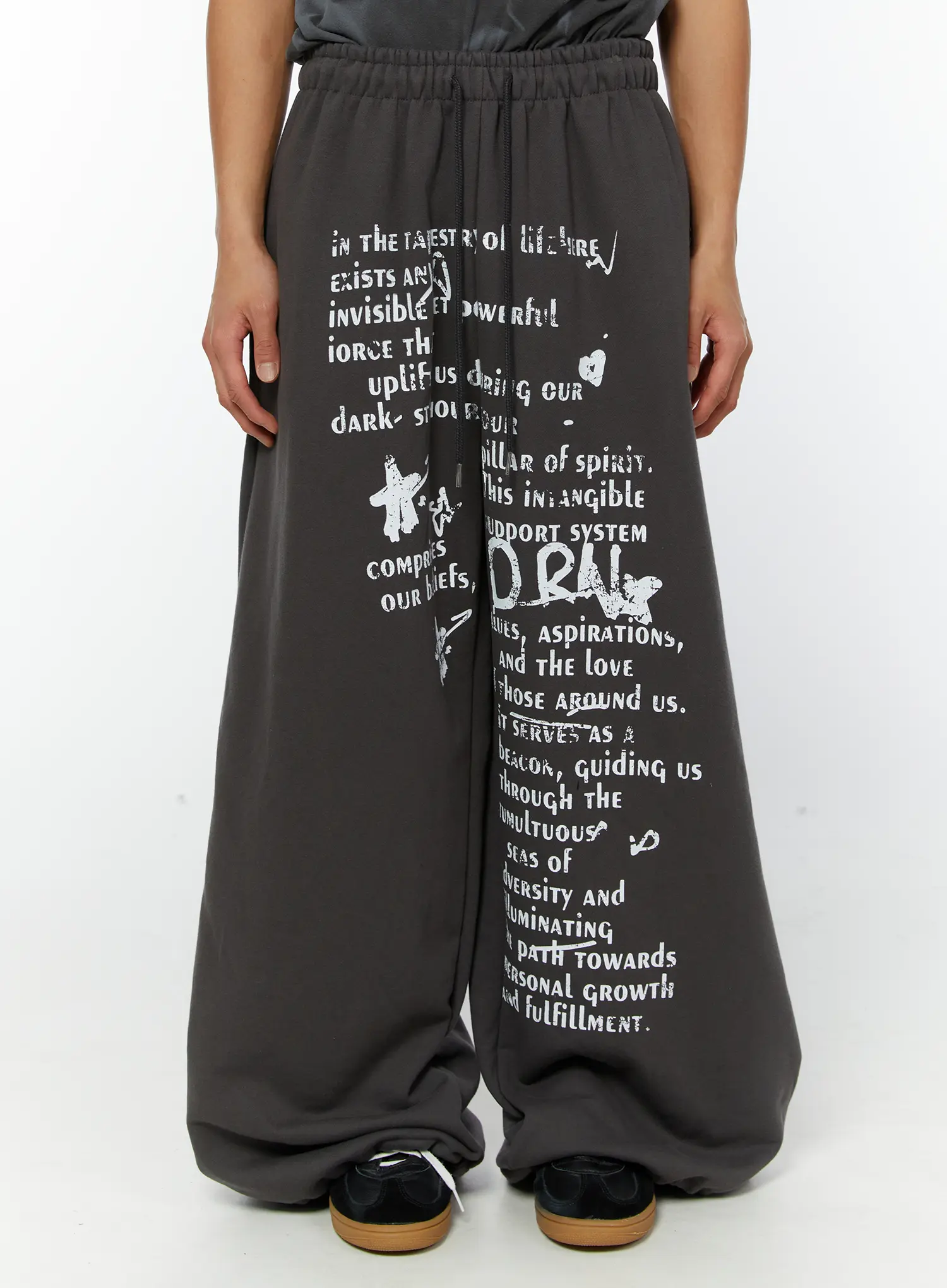 Men's Graphic Wide Leg Sweatpants (Dark Gray) IY513
