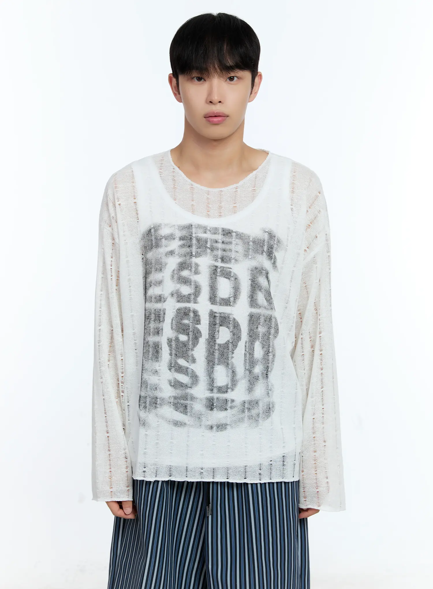 Men's Grunge Oversized Open Knit Sweater IG515 - Image 13