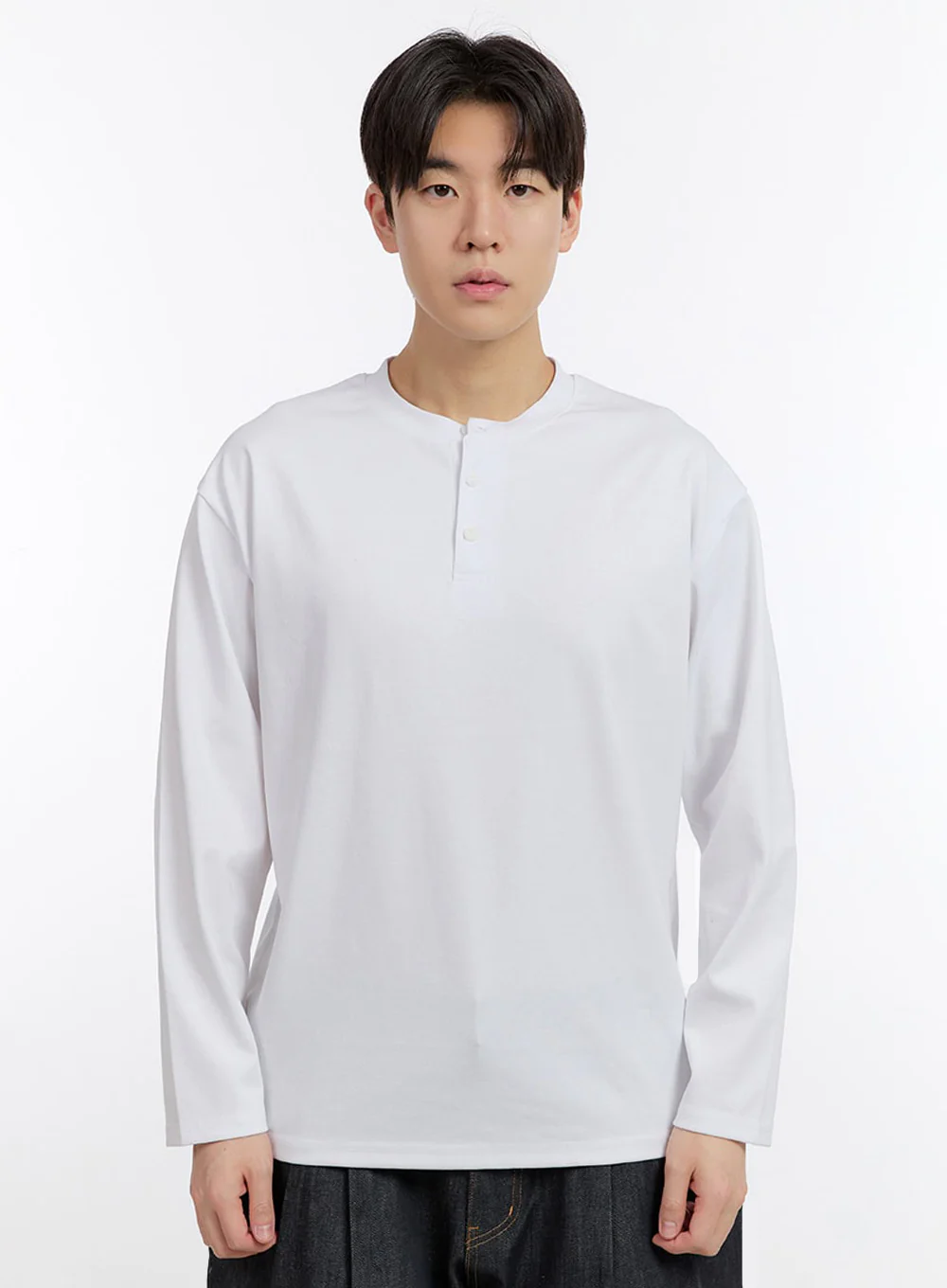 Men's Half-Buttoned Long-Sleeve T-Shirt IF528 - Image 13
