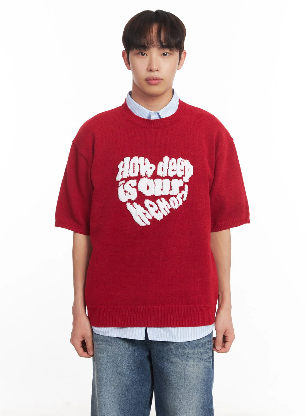 Men's Heart Graphic Short Sleeve Sweater IA521 - Image 14