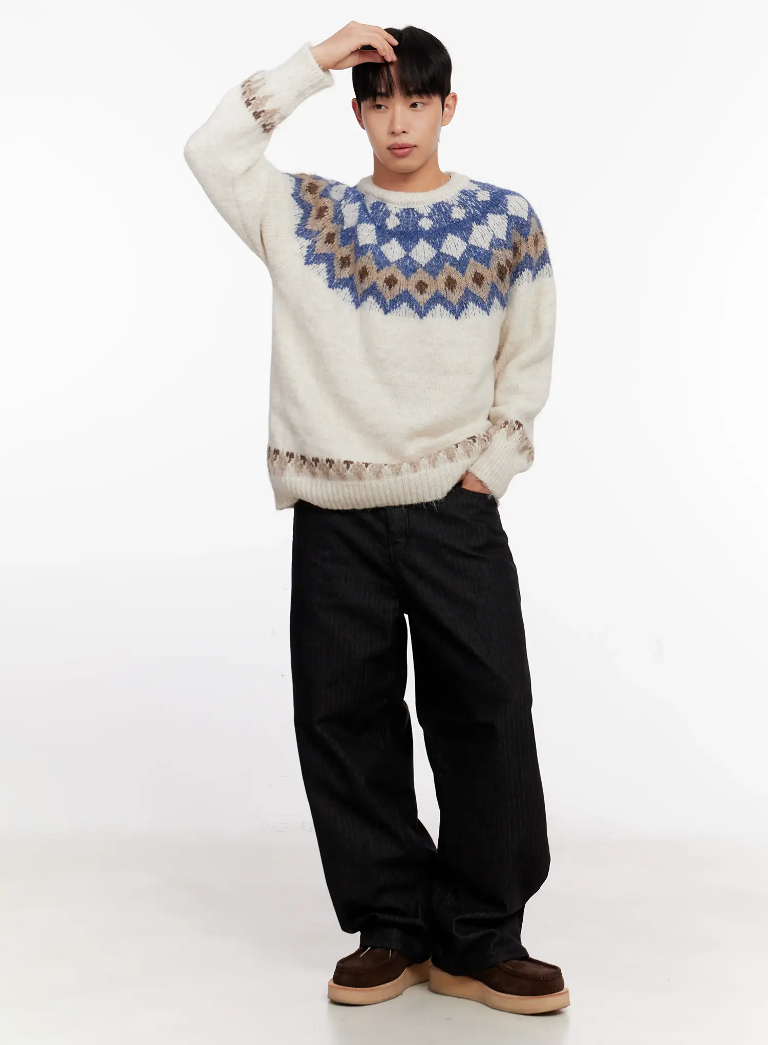 Men's Herringbone Wide-Leg Jeans (Black) IO523 - Image 8