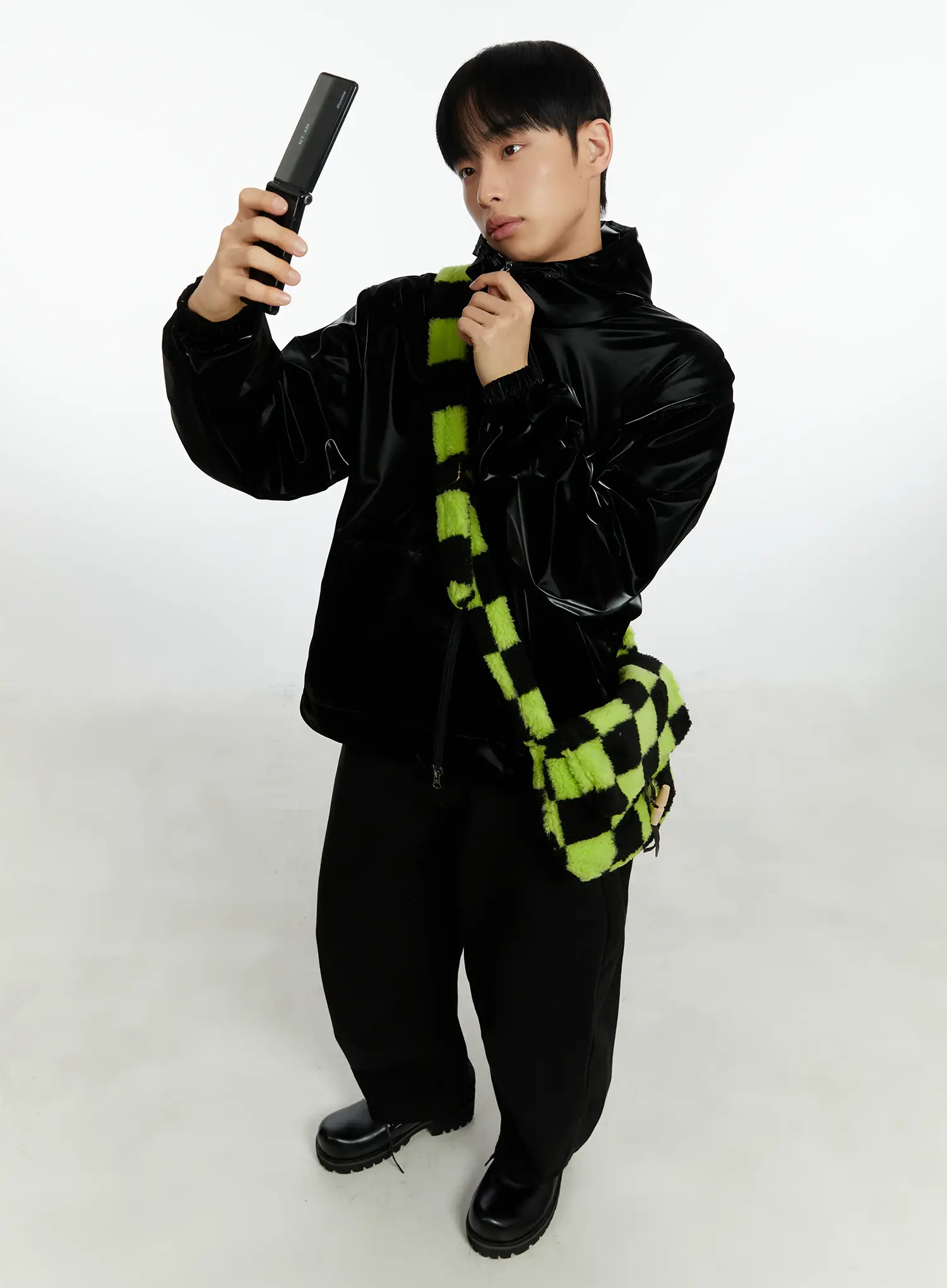 Men's High-End Glossy Double Zipper Zip-Up Hoodie IF511