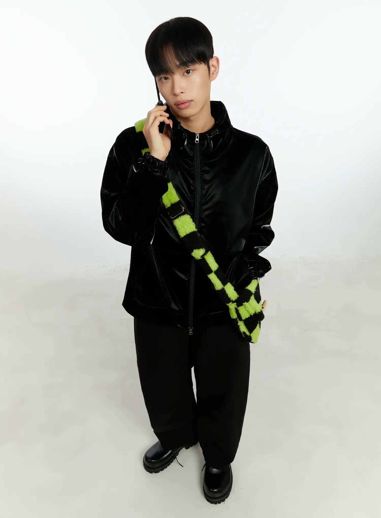 Men's High-End Glossy Double Zipper Zip-Up Hoodie IF511 - Image 2