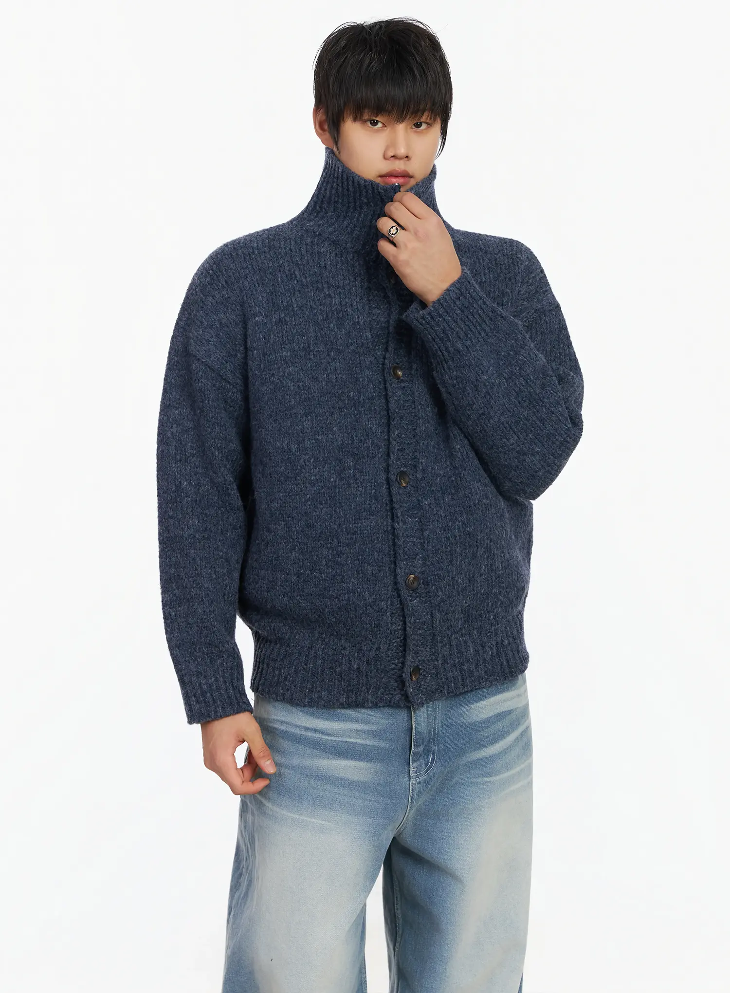 Men's High Neck Button Cardigan IF503 - Image 2