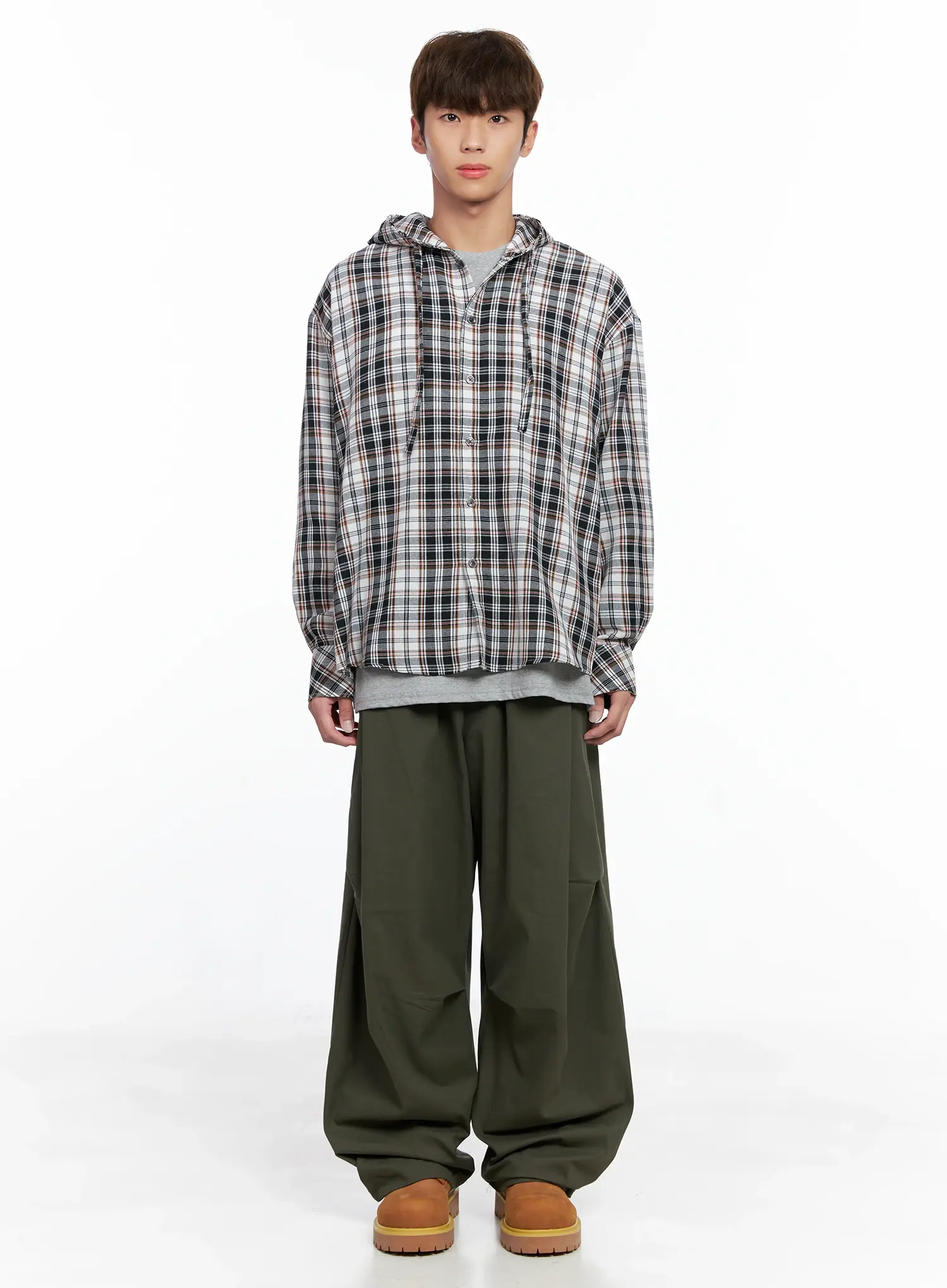 Men's Hooded Plaid Shirt IO506 - Image 3