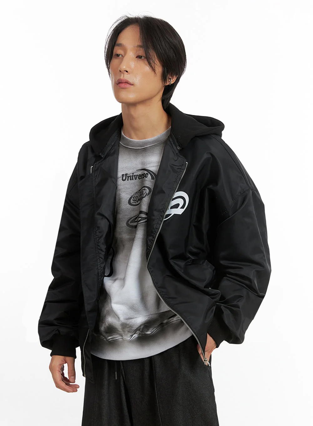Men's Hooded Zip-Up Bomber Jacket IO402 - Image 4