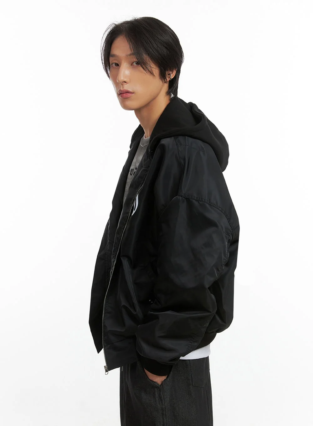 Men's Hooded Zip-Up Bomber Jacket IO402 - Image 5