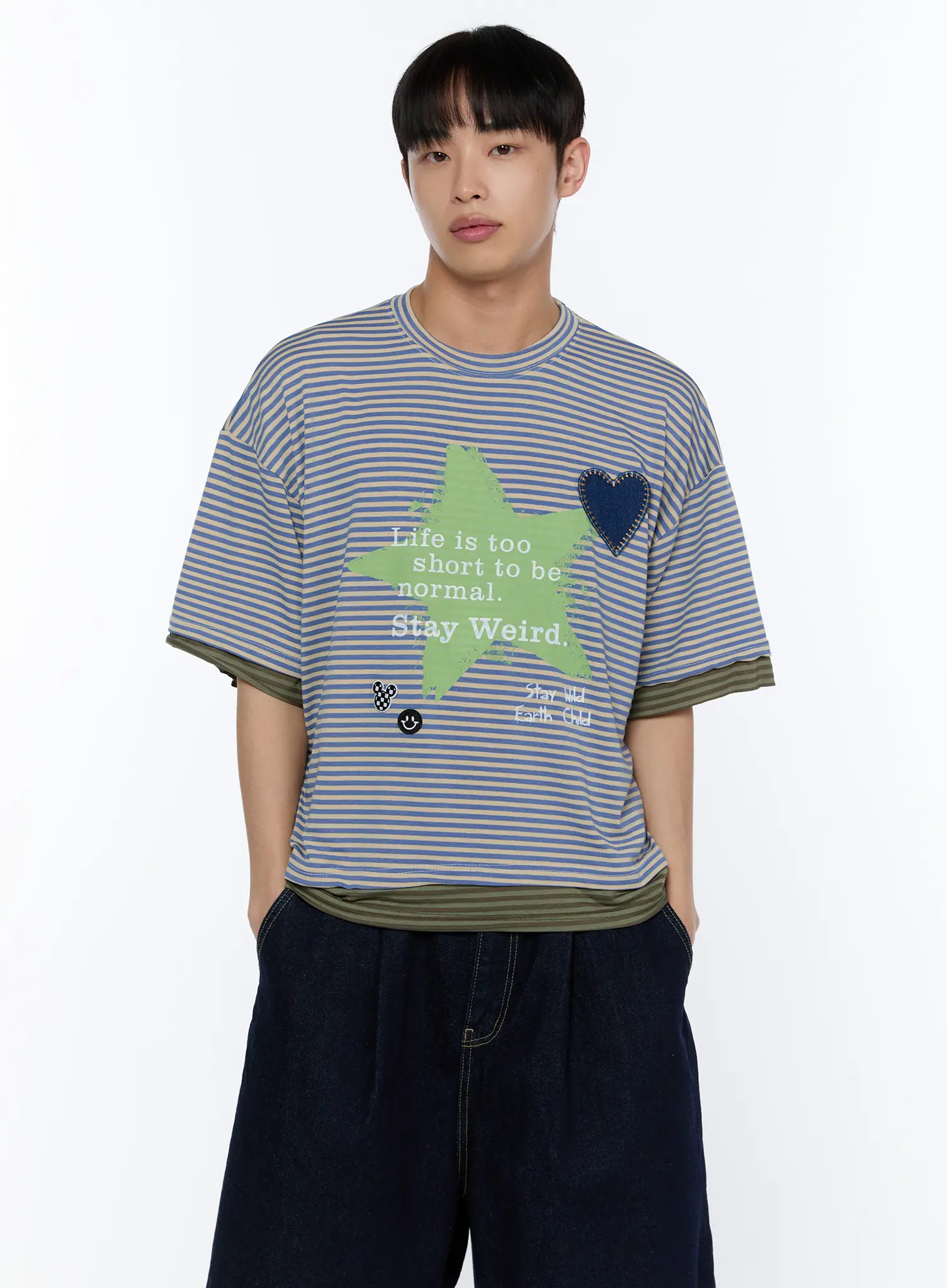 Men's Layered Stripe Graphic Tee IA517 - Image 2