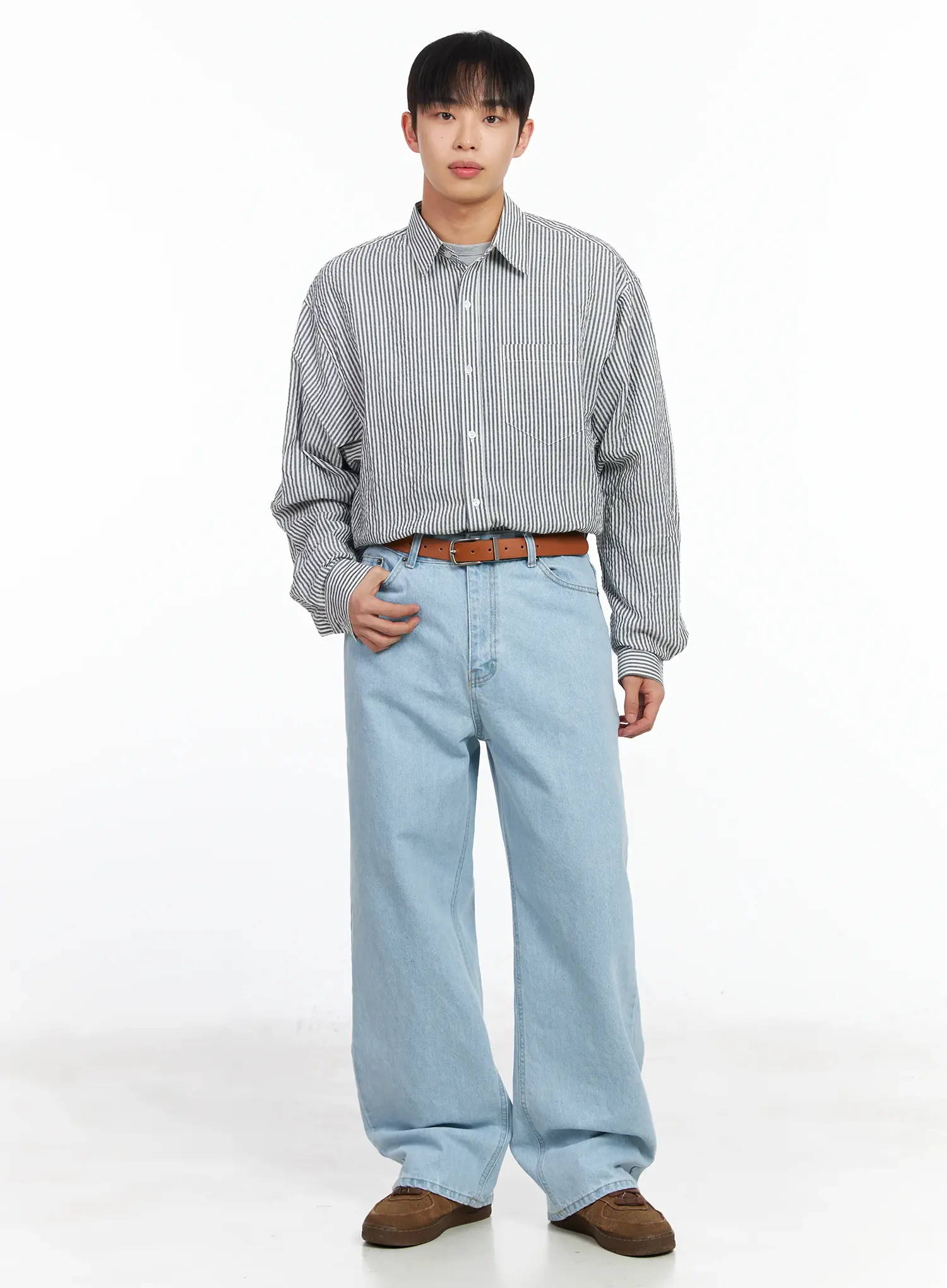 Men's Light Washed Wide Leg Jeans IM511 - Image 3