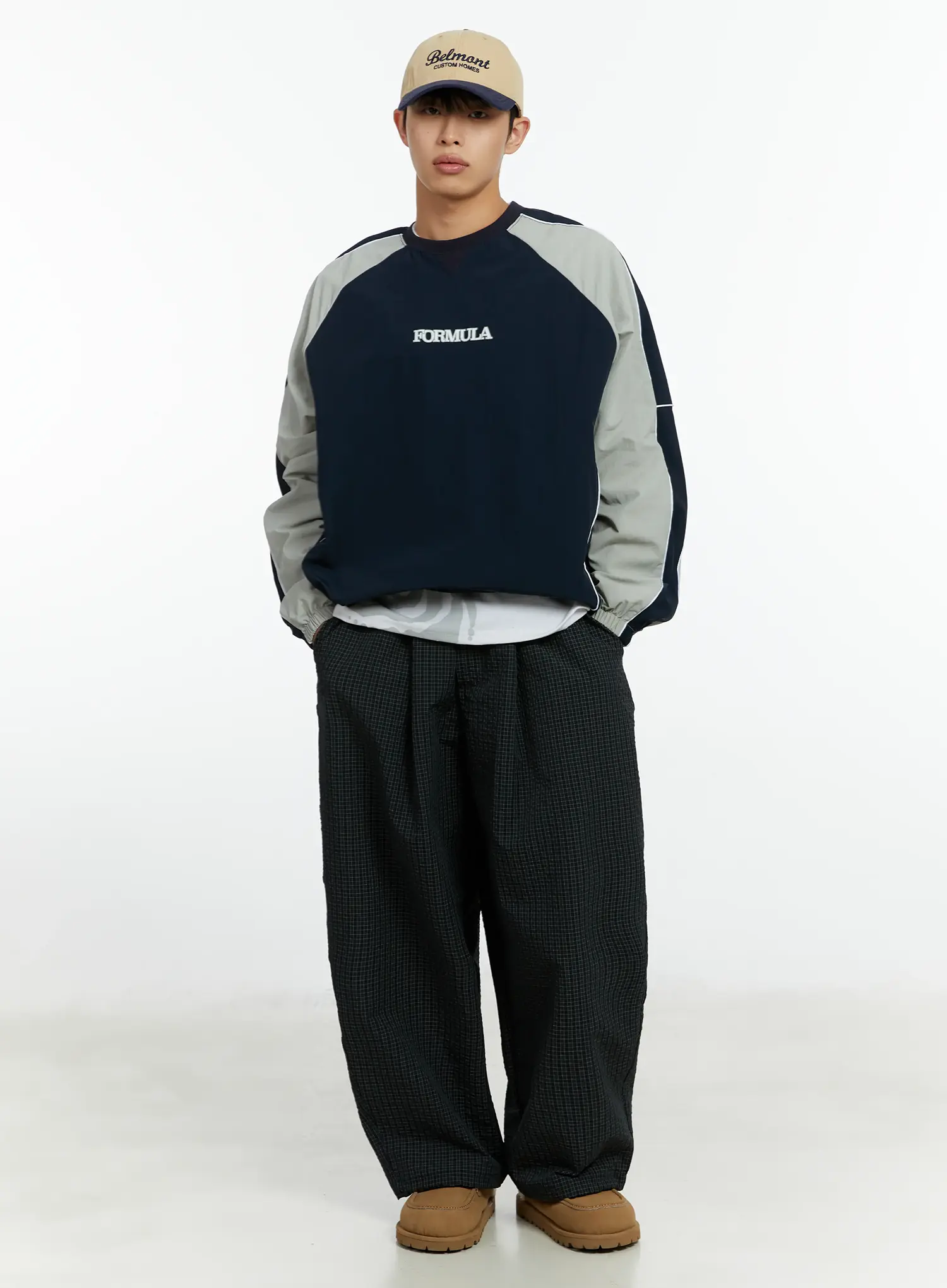Men's Mini Check Pattern Pin-Tuck Wide Parachute Pants IF511 - Image 10