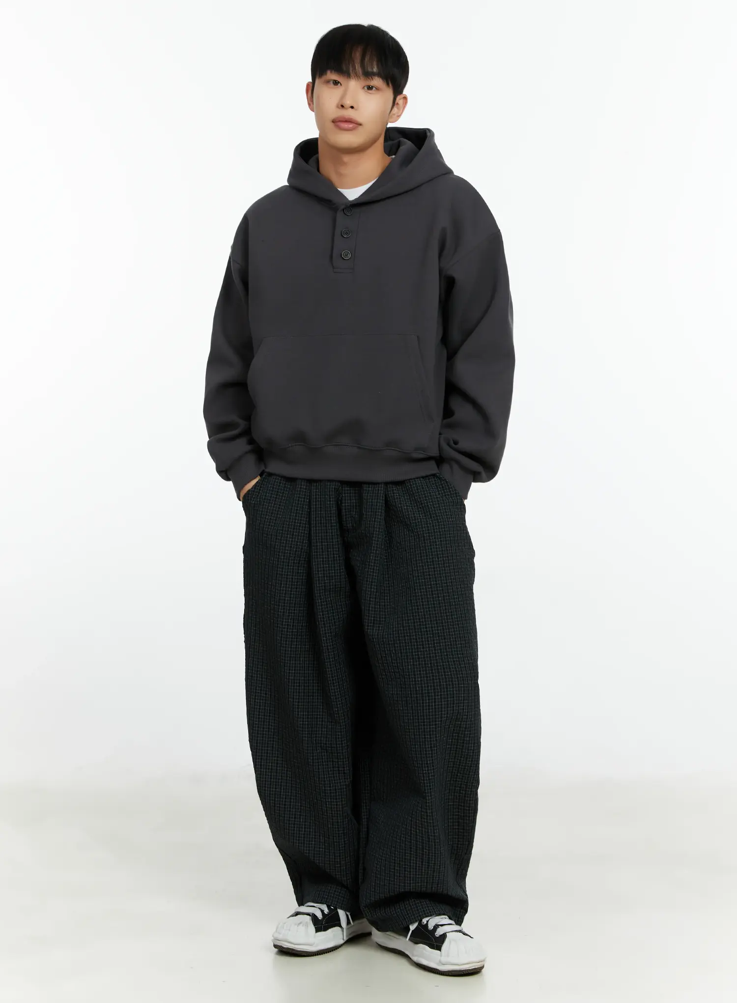 Men's Mini Check Pattern Pin-Tuck Wide Parachute Pants IF511 - Image 12