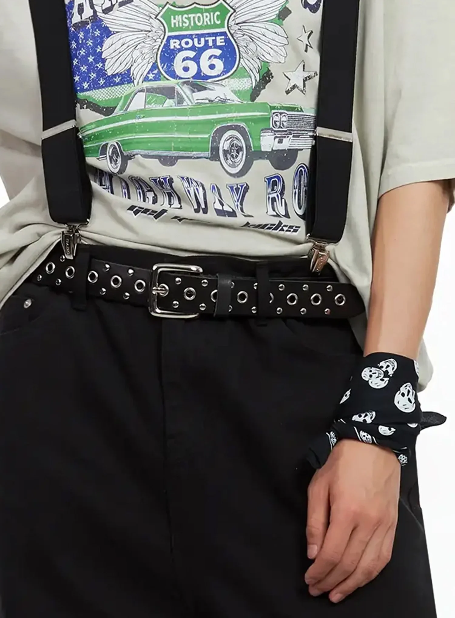 Men's Multi-Eyelet Grommet Belt IL516 - Image 2