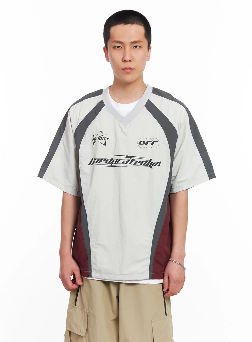 Men's Nylon Graphic V-Neck T-Shirt IU512 - Image 11