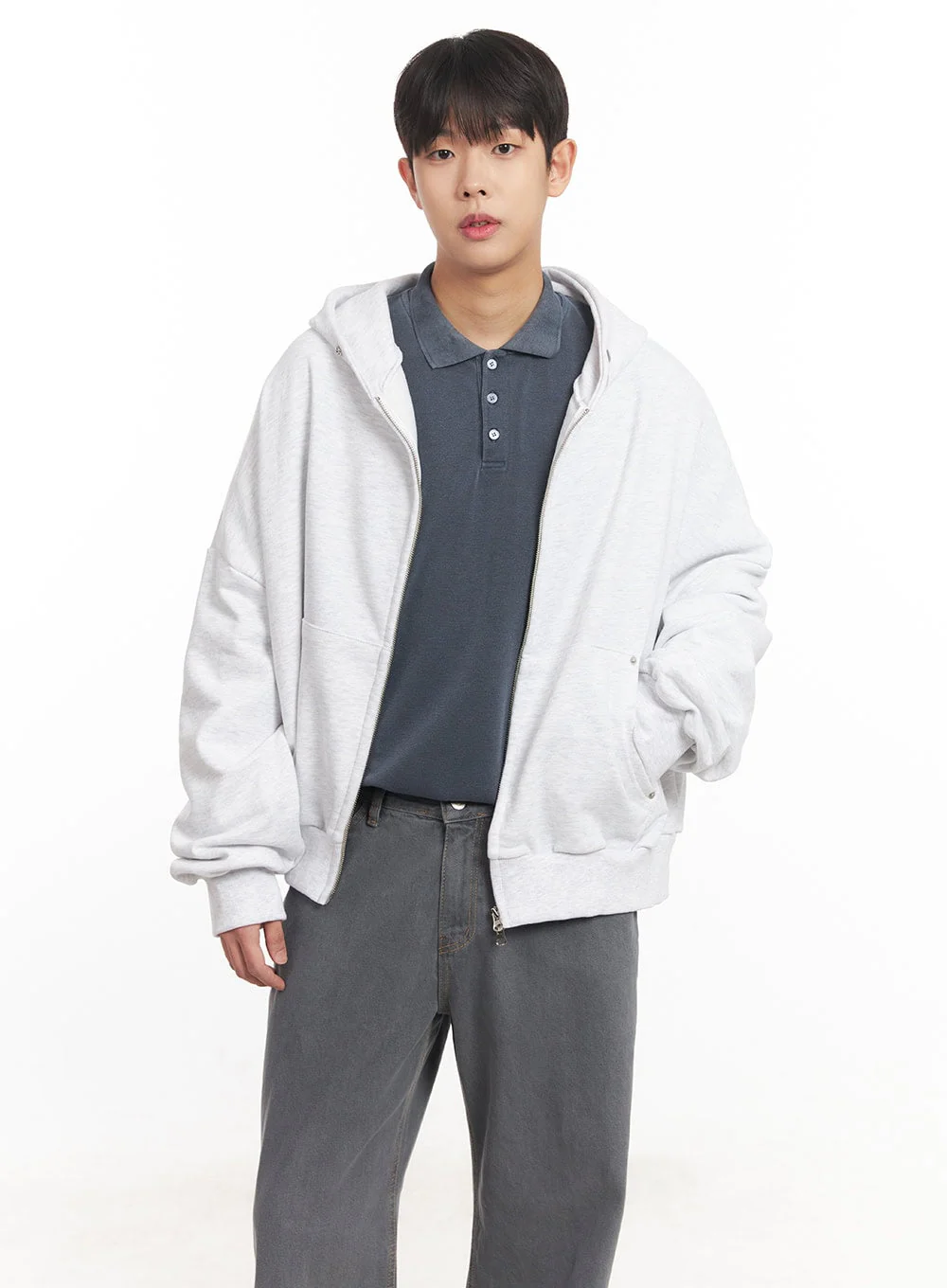 Men's Oversize Zip-Up Hooded Jacket IM527 - Image 3