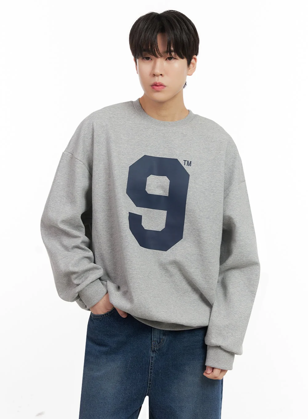 Men's Oversized 9 Graphic Crew Neck IJ517 - Image 3