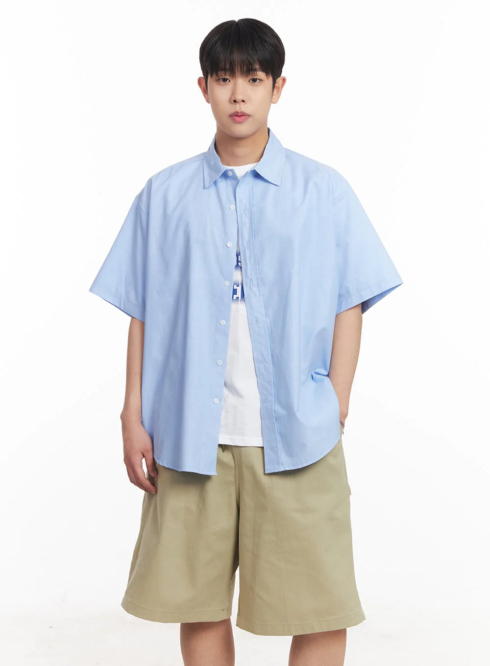 Men's Oversized Collared Short Sleeve Shirt IA529 - Image 3