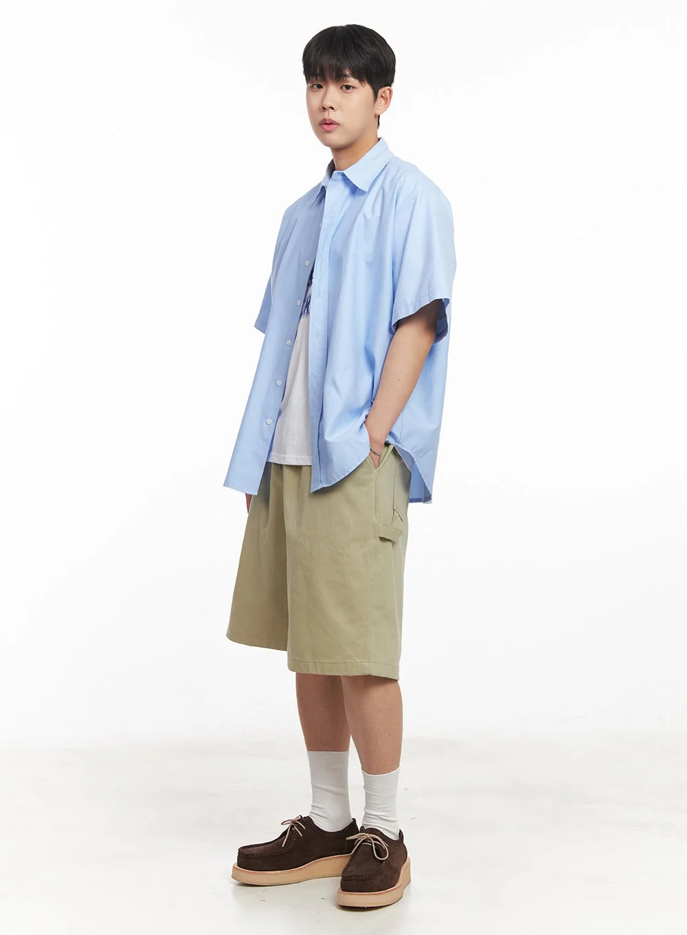 Men's Oversized Collared Short Sleeve Shirt IA529 - Image 9
