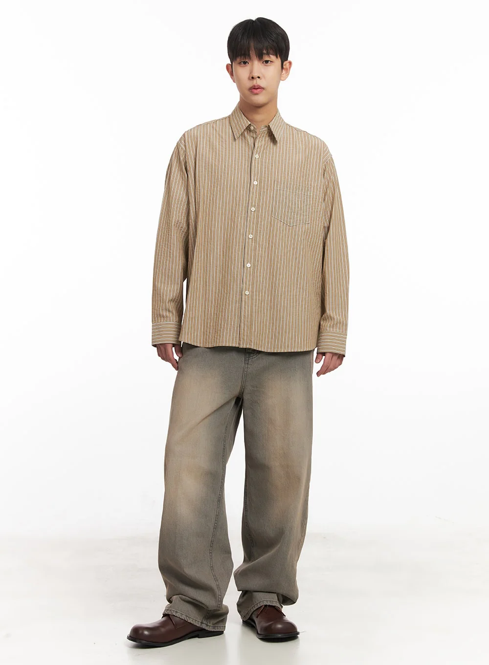 Men's Oversized Stripe Collared Shirt IM514 - Image 10