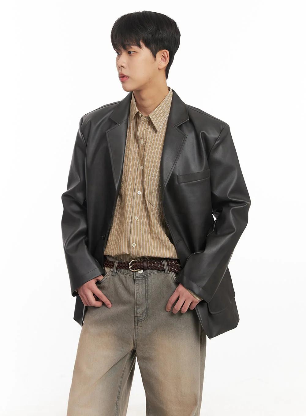 Men's Oversized Stripe Collared Shirt IM514 - Image 11