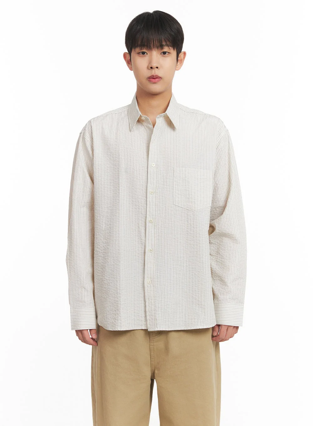 Men's Oversized Stripe Collared Shirt IM514 - Image 15