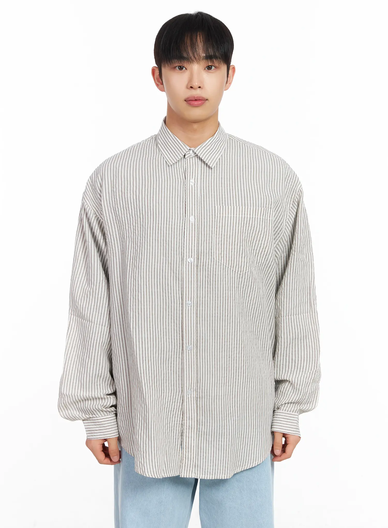 Men's Oversized Striped Collar Shirt IM511 - Image 11