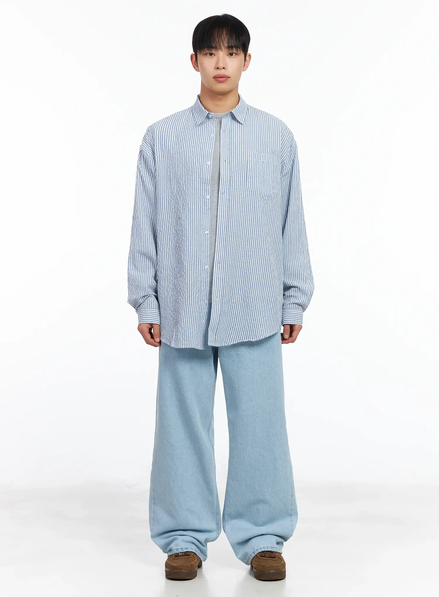 Men's Oversized Striped Collar Shirt IM511 - Image 3
