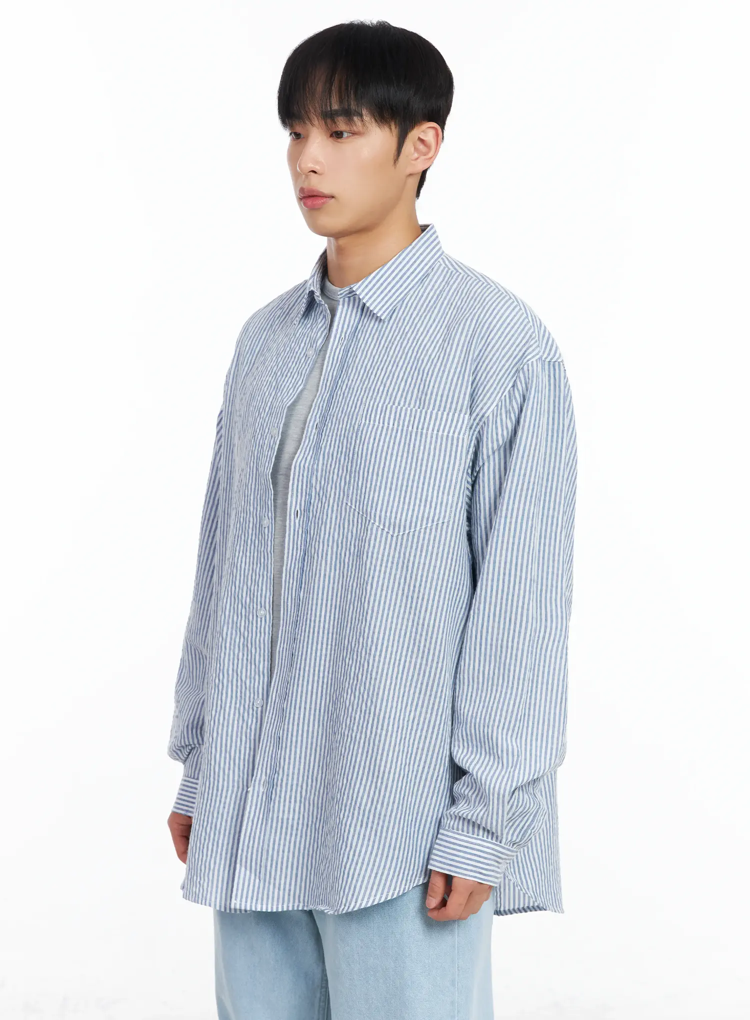 Men's Oversized Striped Collar Shirt IM511 - Image 4