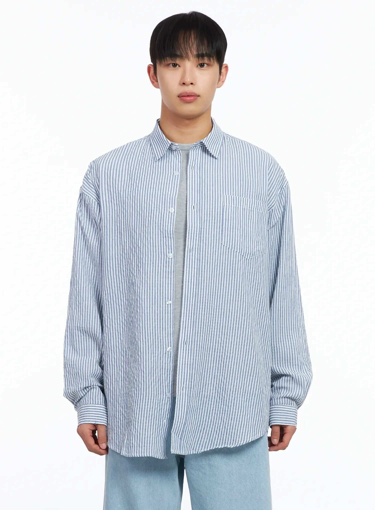 Men's Oversized Striped Collar Shirt IM511 - Image 8