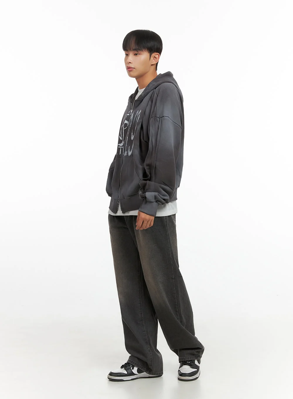 Men's Paint Washed Graphic Zip-Up Hoodie IO420 - Image 7