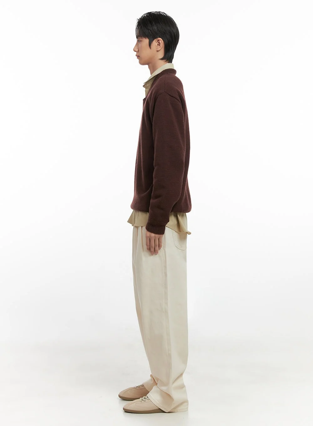 Men's Pintuck Wide Leg Cotton Pants (Light beige) ID413 - Image 7