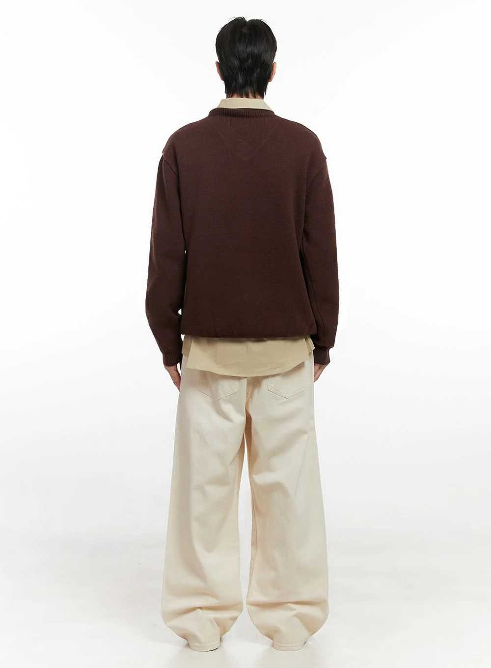 Men's Pintuck Wide Leg Cotton Pants (Light beige) ID413 - Image 8